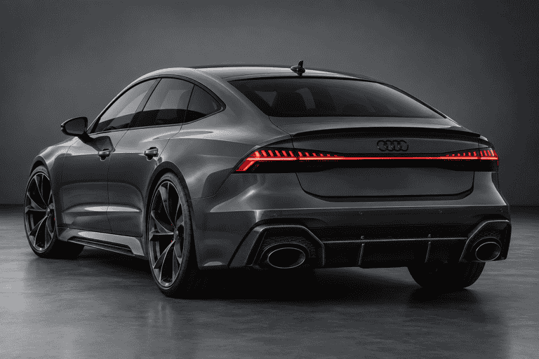 Concept rear view of a gray Audi RS7-style Sportback with carbon diffuser styling.