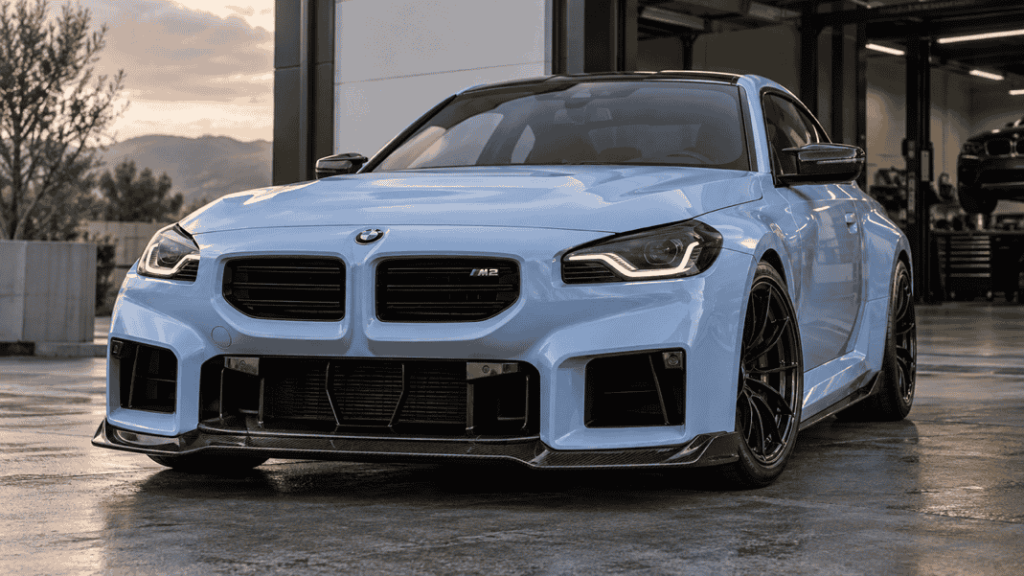 Concept of a BMW G87 M2 front bumper and carbon front lip