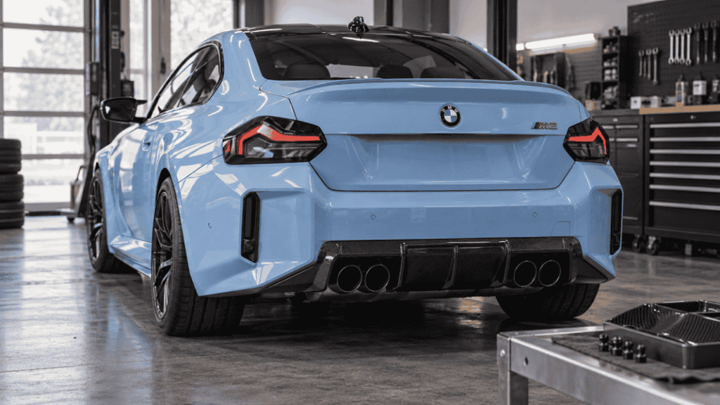 Concept of a BMW G87 M2 rear bumper and carbon diffuser