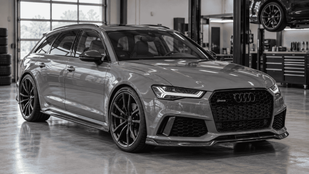 Concept of an Audi RS6 Avant with carbon front lip and side skirt accents