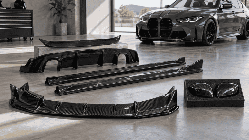 Concept comparison of a carbon aero package and individually packed mirror caps