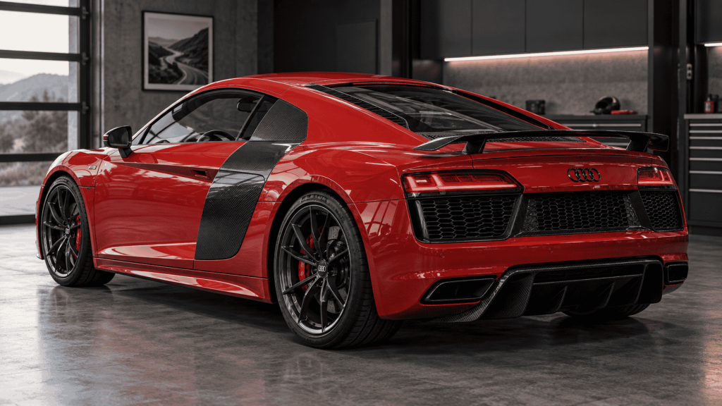 Concept of an Audi R8 coupe with carbon side and rear exterior details