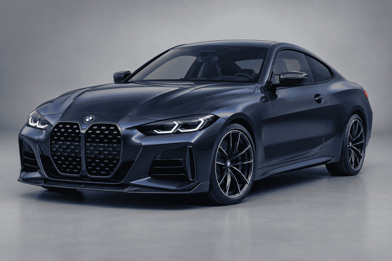 Concept of a blue BMW 4 Series coupe with carbon front-lip styling.