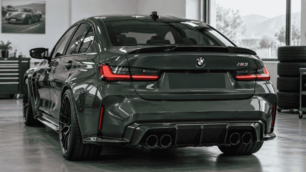 Concept of a BMW G80 M3 carbon trunk lip spoiler