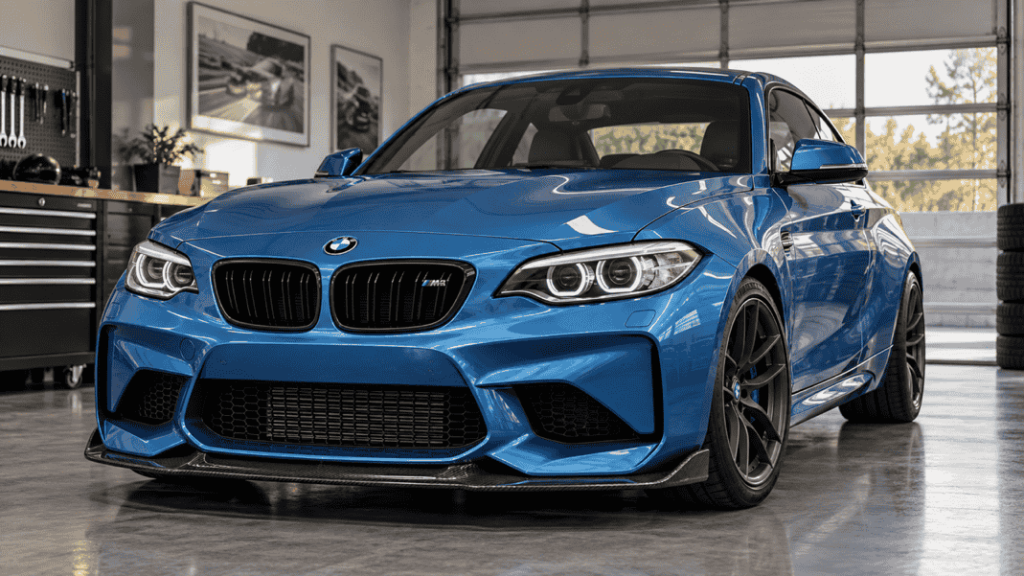 Concept of a BMW F87 M2 front bumper and carbon front lip