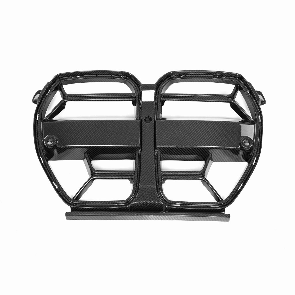 Front grille assembly with horizontal bars on a white background.