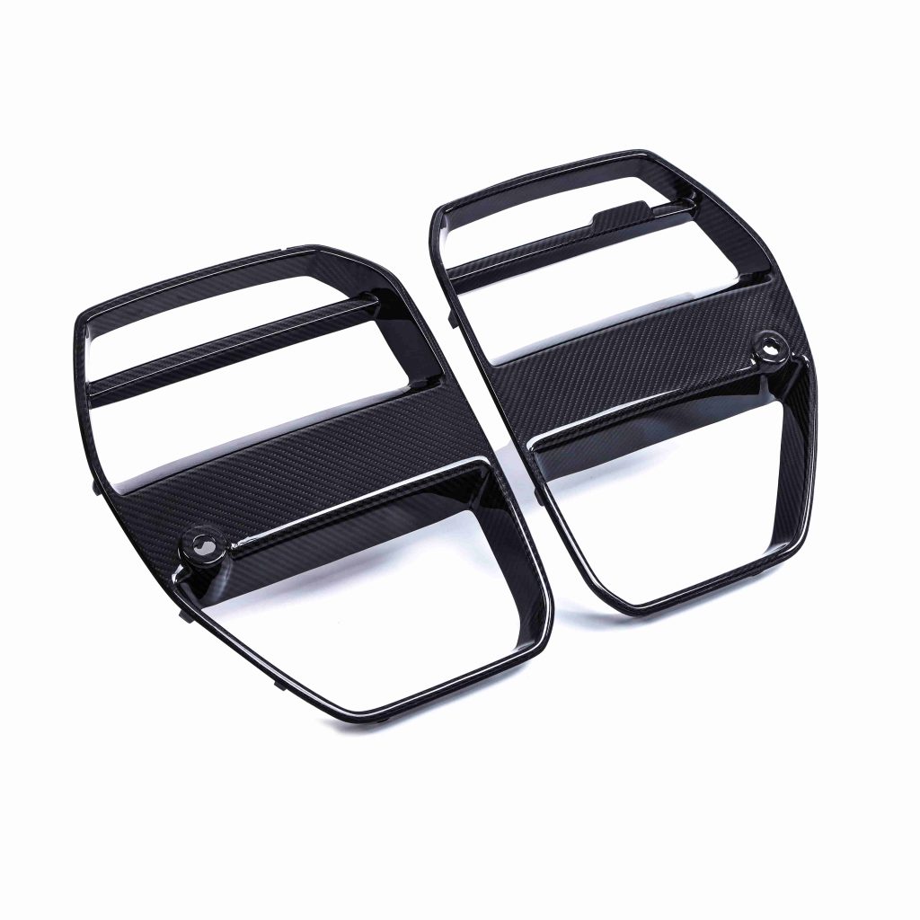 Angled view of two grille pieces.