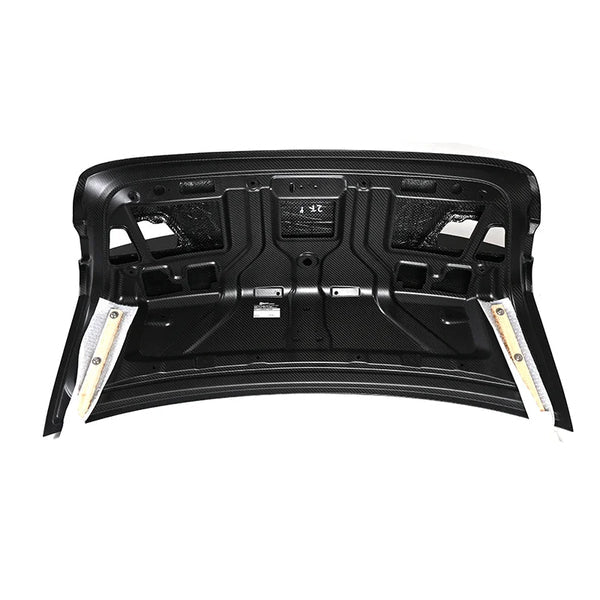 Inner view of a trunk lid with openings and mounting areas.