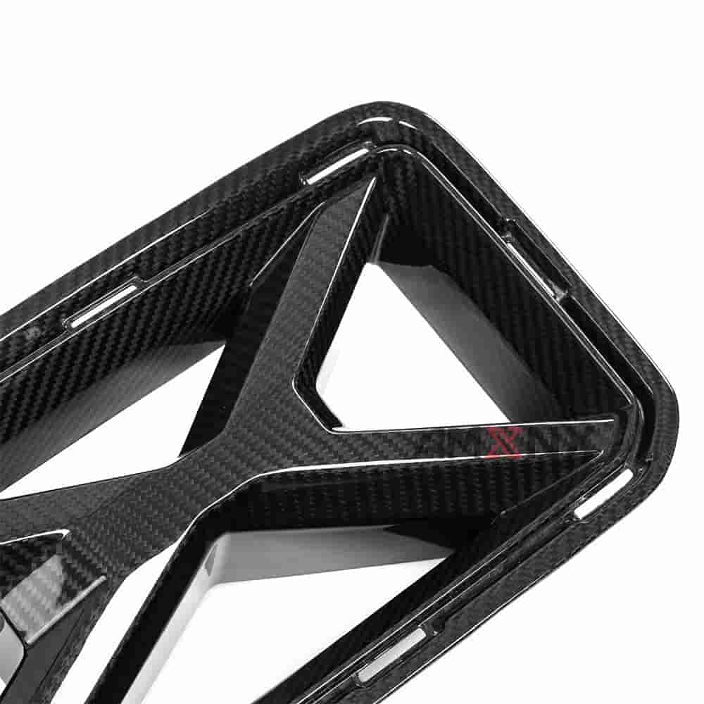 Close view of diagonal grille bars and surface pattern.
