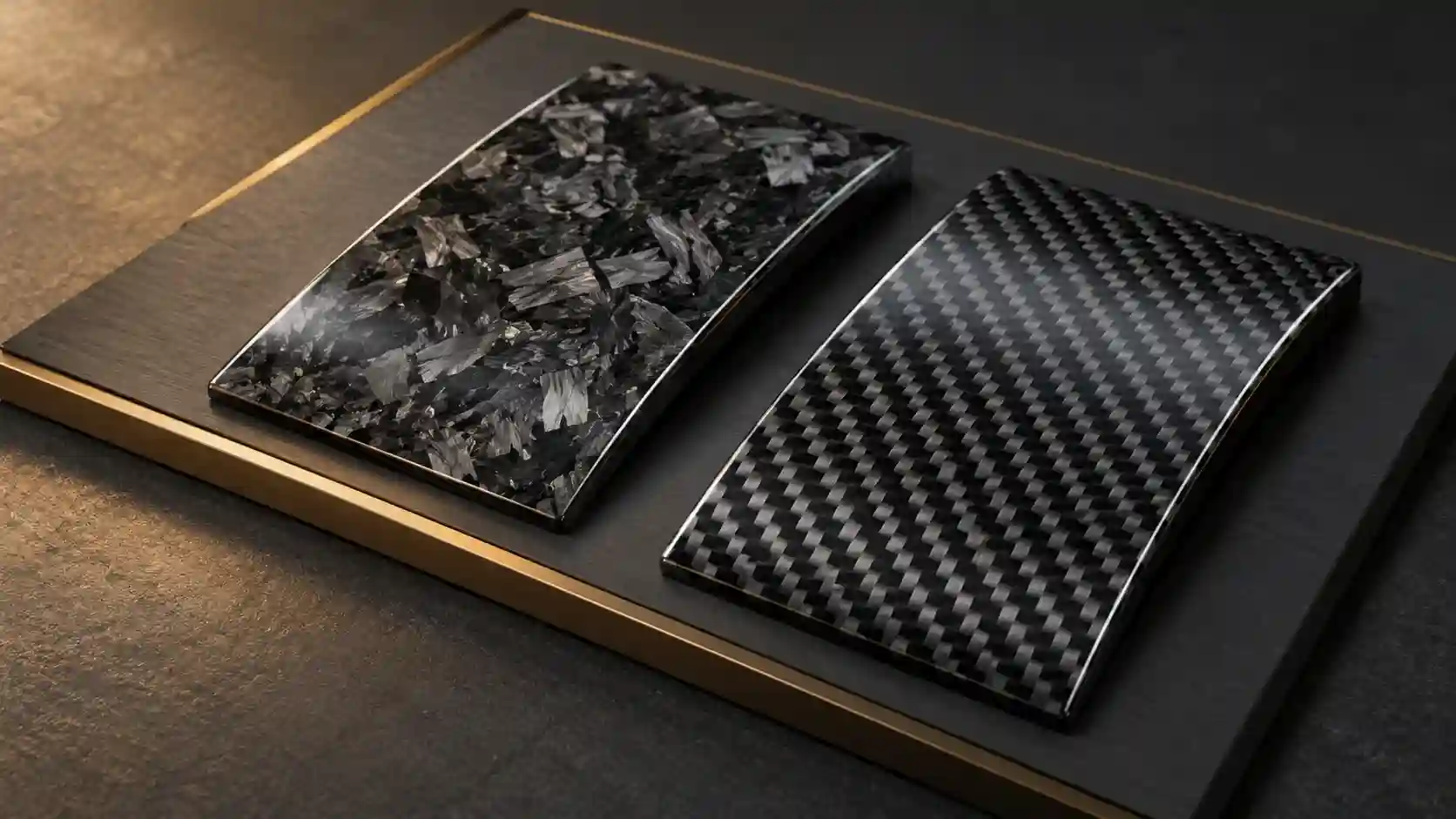 Illustration comparing marbled carbon and woven carbon finish samples.