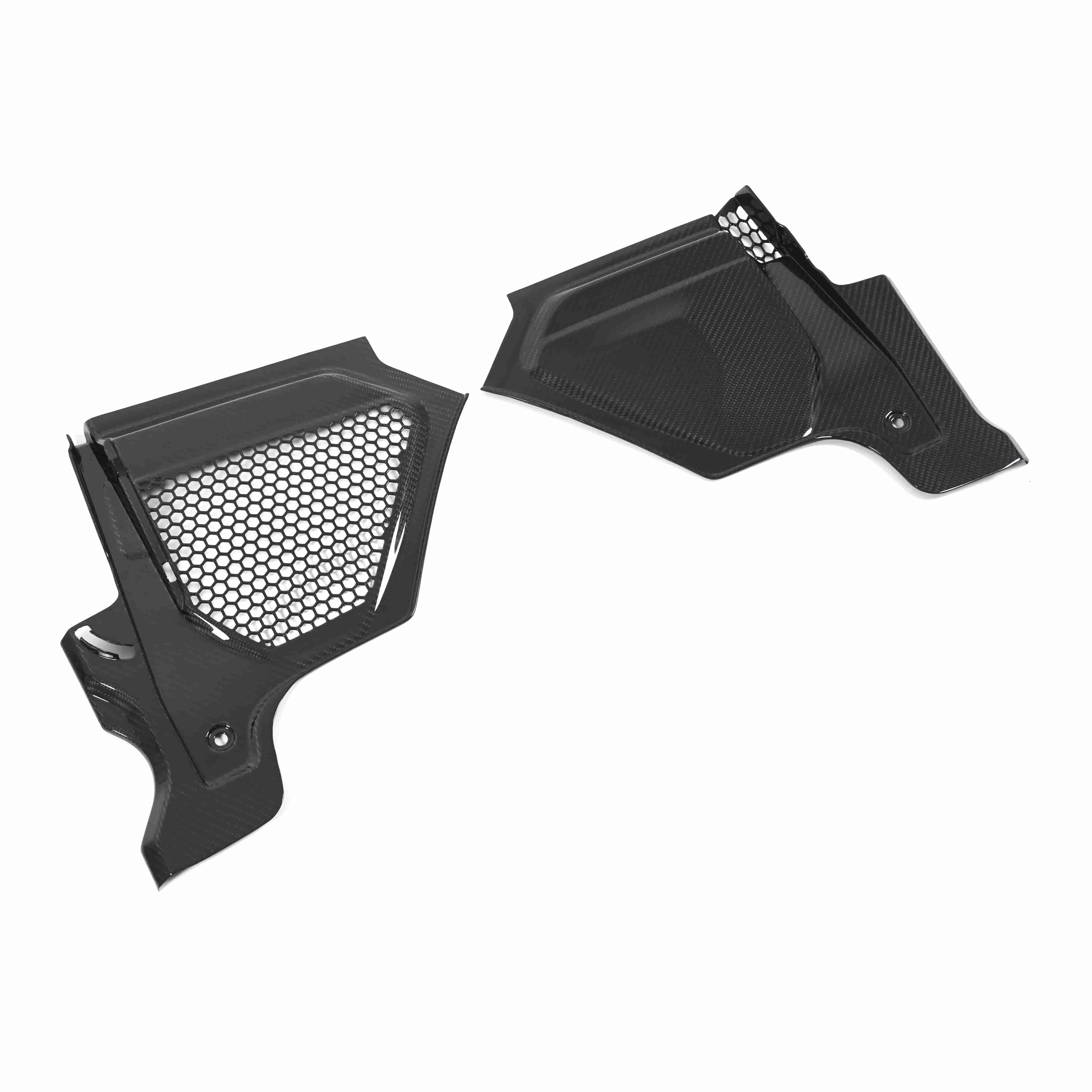 Pair of engine-bay panels with open patterned areas.