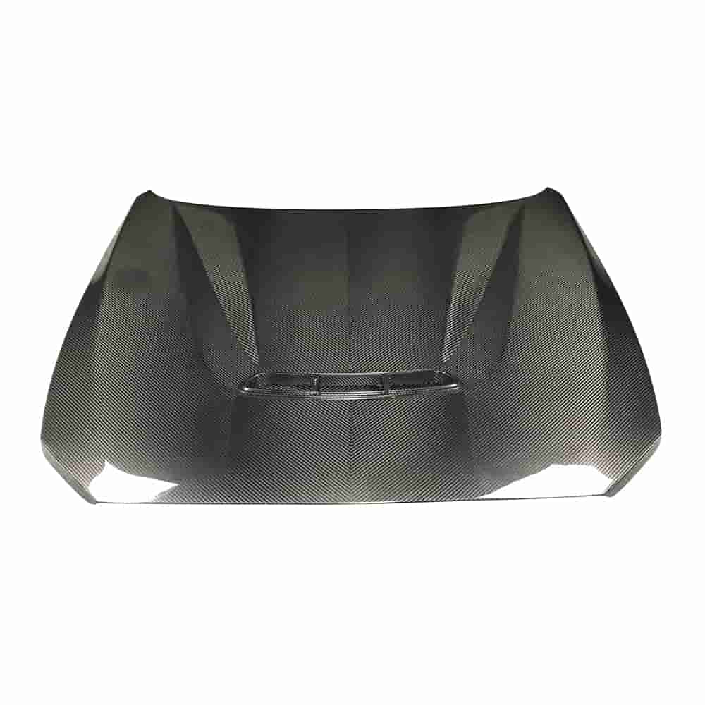 Hood panel with raised central contours on a white background.