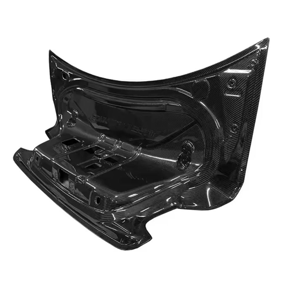 Angled view of a trunk lid inner structure.