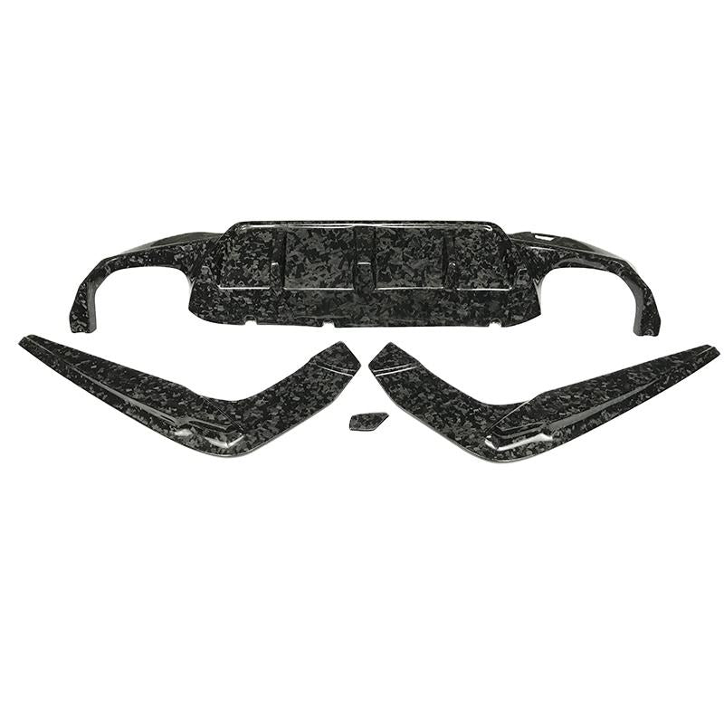 Layout of rear styling components including a center section.