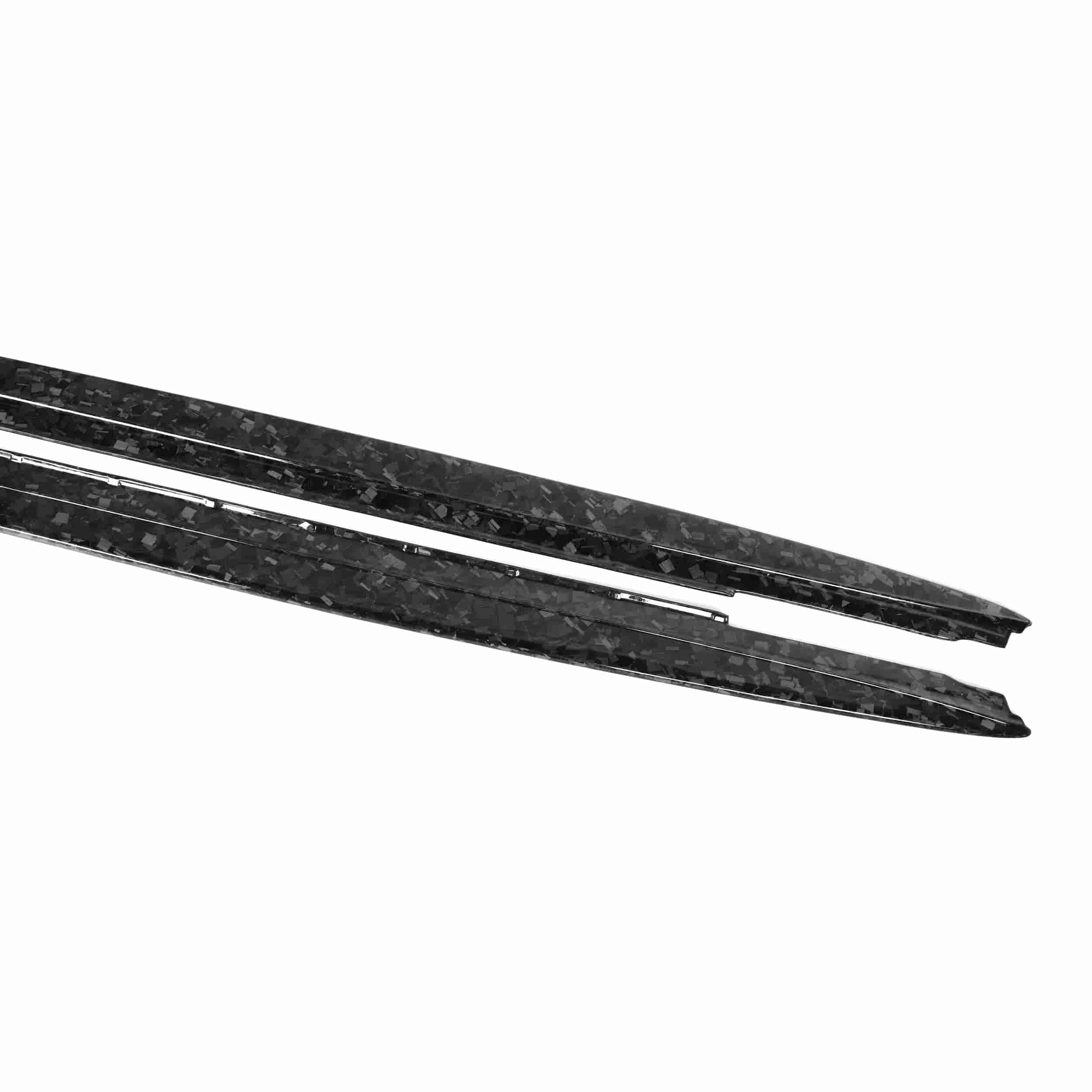 Closer view of two narrow side skirt pieces.