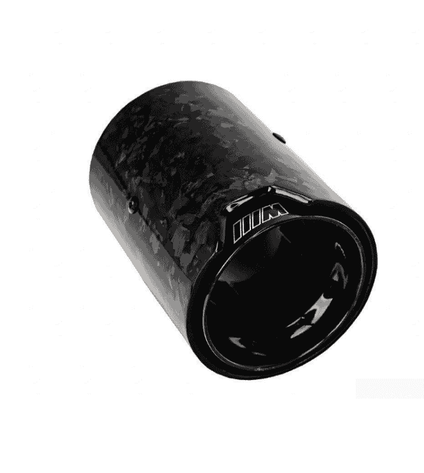 Close view of an exhaust tip opening and patterned exterior.