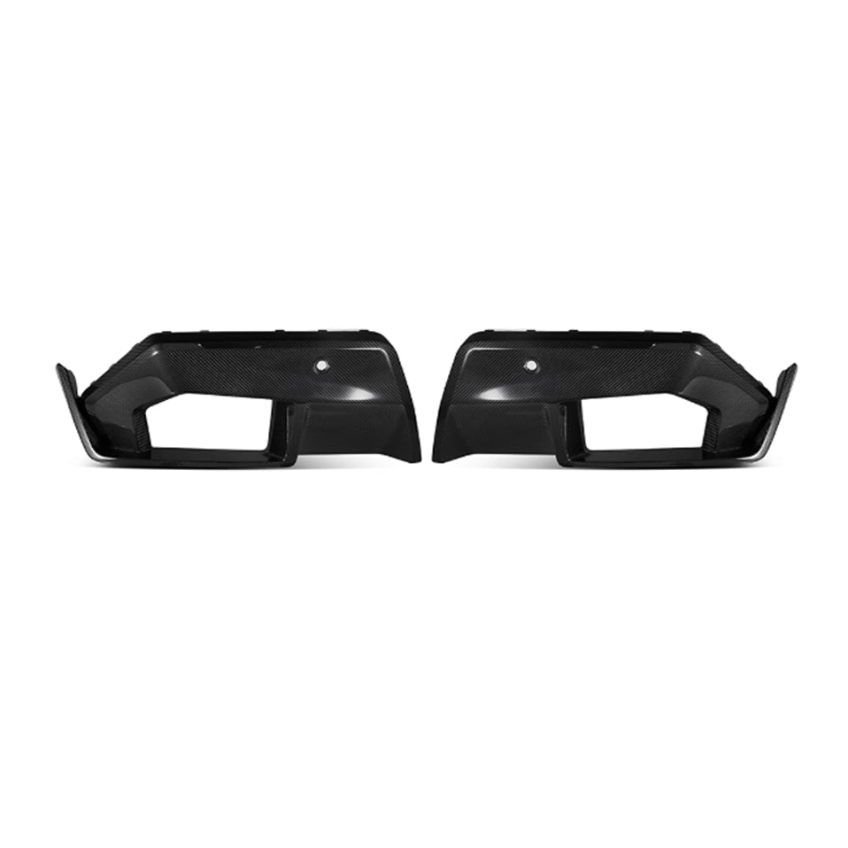 Pair of shaped rear trim frames with rectangular openings.