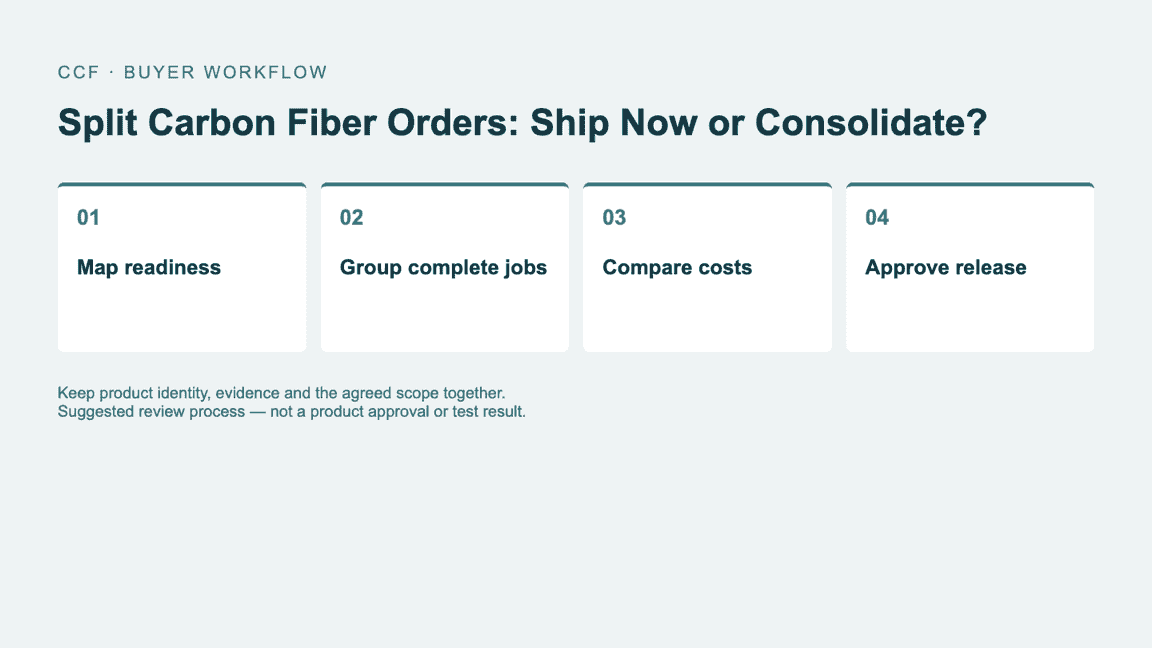 Buyer workflow: Map readiness, then Group complete jobs, then Compare costs, then Approve release.