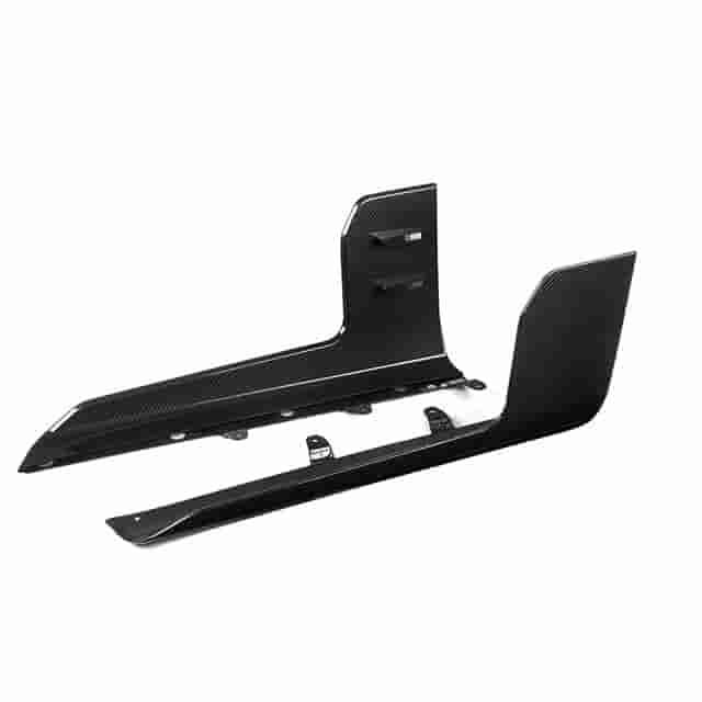 Two carbon side skirt reference pieces with raised ends and visible edge details.
