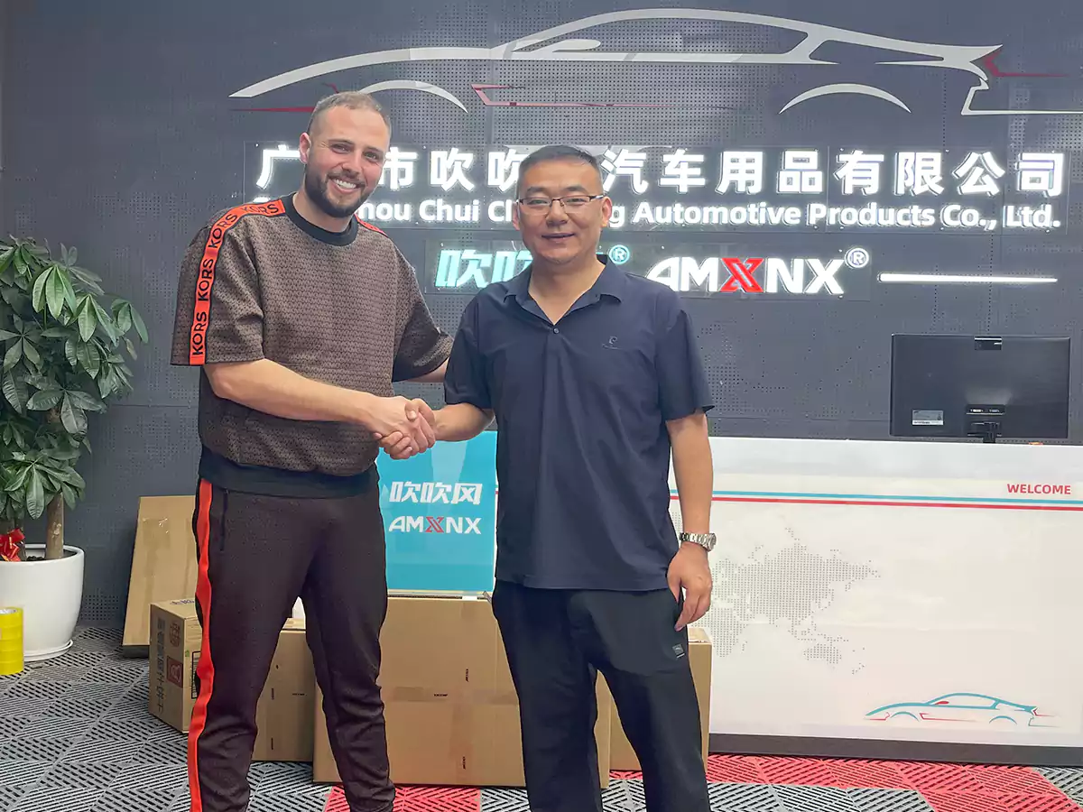 US customer visiting CCF factory to discuss automotive carbon fiber parts